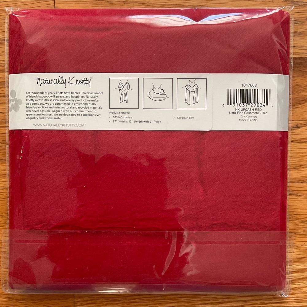Brand New! Red 100% Cashmere Naturally Knotty Scarf - Picture 2 of 2